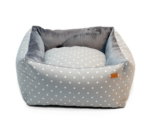 Grey Dotty Box Dog Bed