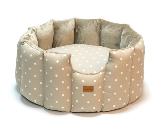 Taupe Spot Cave Dog Bed