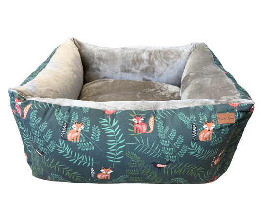 Pet bed with fox pattern on a white background