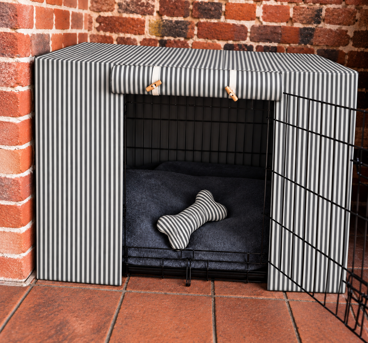 Grey Stripe Crate Cover