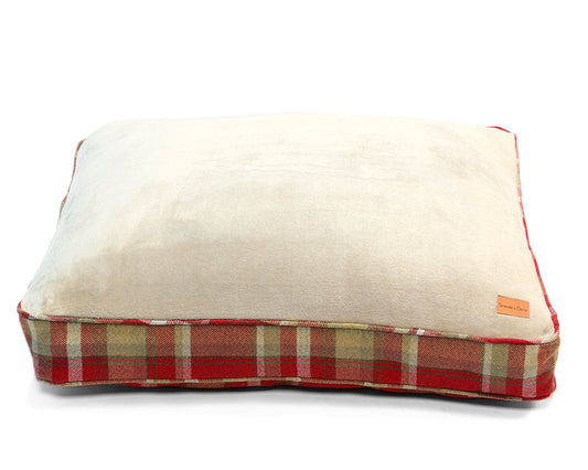 Red Tartan Hand-Made Flat Dog Bed