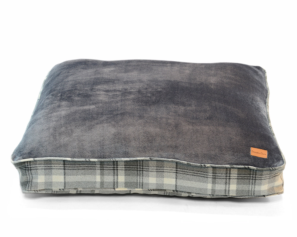 Grey Tartan Hand Made Flat Dog Bed Smoozle and Bone