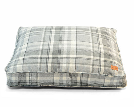 Grey Tartan Hand-Made Flat Dog Bed