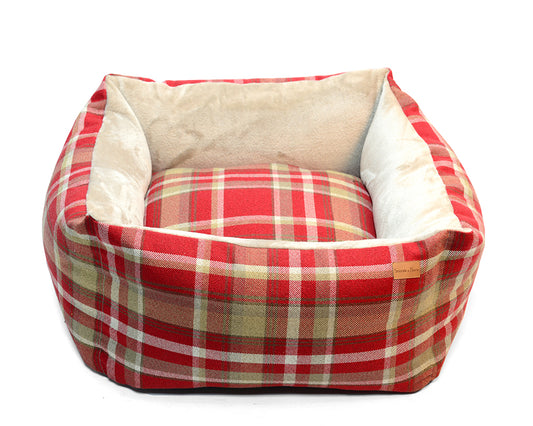 Red Tartan Hand-Made Box Dog Bed