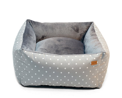 Grey Dotty Hand-Made Box Dog Bed
